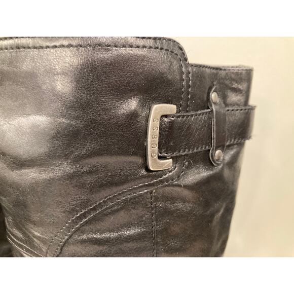 Guess Tall Black Fashion Boots with Buckle Soft Leather Heeled Boots Size 8 - Picture 3 of 13